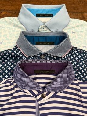 (3) Greyson Golf Polo Lot Sz Men’s Small Logo Performance Bundle